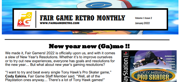 Fair Game Retro Monthly - January 2022 Newsletter Fair Game Video Games