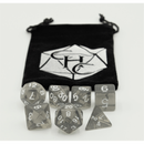 Black Set of 7 Transparent Polyhedral Dice with White Numbers