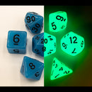 Blue Set of 7 Glow In Dark Polyhedral Dice with Black Numbers