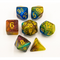 Blue/Purple/Yellow Set of 7 Galaxy Polyhedral Dice with Gold Numbers