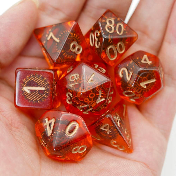 Gears Set of 7 Filled Polyhedral Dice with Gold Numbers