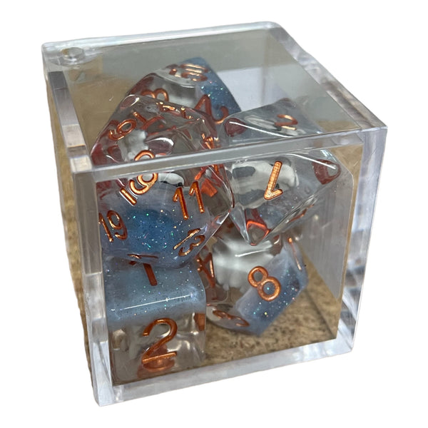 Gray Dragonhead Set of 7 Filled Polyhedral Dice with Orange Numbers