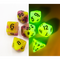 Green/Pink Set of 7 Fusion Glow In Dark Polyhedral Dice with Black Numbers