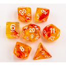 Orange Set of 7 Nebula Polyhedral Dice with Gold Numbers