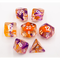 Orange/Purple Set of 7 Swirl Polyhedral Dice with White Numbers