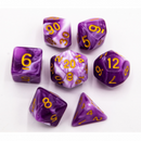 Purple Set of 7 Milky Polyhedral Dice with Gold Numbers