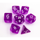 Purple Set of 7 Transparent Polyhedral Dice with White Numbers