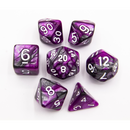 Purple/Steel Set of 7 Steel Polyhedral Dice with White Numbers