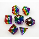 Rainbow Set of 7 Aurora Polyhedral Dice with White Numbers
