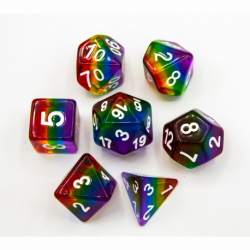 Rainbow Set of 7 Aurora Polyhedral Dice with White Numbers