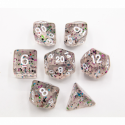 Rainbow Set of 7 Glitter Polyhedral Dice with White Numbers