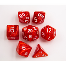 Red Set of 7 Marbled Polyhedral Dice with White Numbers
