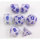 Silver Blue Glitter Set of 7 Special Set Polyhedral Dice with Silver 2 Numbers