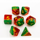 Watermelon Set of 7 Multi-layer Polyhedral Dice with Gold Numbers
