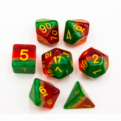 Watermelon Set of 7 Multi-layer Polyhedral Dice with Gold Numbers
