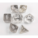 White Set of 7 Transparent Polyhedral Dice with White Numbers