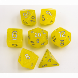Yellow Set of 7 Jelly Polyhedral Dice with Silver Numbers
