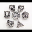 Black Set of 7 Glitter Polyhedral Dice with White Numbers  Fair Game Video Games
