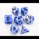 Blue Set of 7 Speckled Polyhedral Dice with Black Numbers  Fair Game Video Games