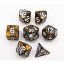 Gold/Silver Set of 7 Fusion Polyhedral Dice with White Numbers  Fair Game Video Games