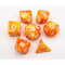 Orange/Yellow Set of 7 Fusion Polyhedral Dice with White Numbers  Fair Game Video Games