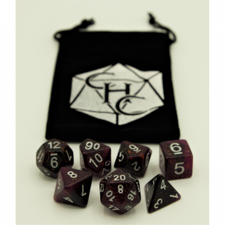 Purple Set of 7 Dark Nebula Polyhedral Dice with Silver Numbers  Fair Game Video Games