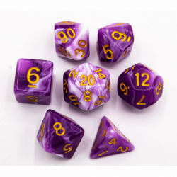 Purple Set of 7 Milky Polyhedral Dice with Gold Numbers  Fair Game Video Games