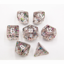 Rainbow Set of 7 Glitter Polyhedral Dice with White Numbers  Fair Game Video Games